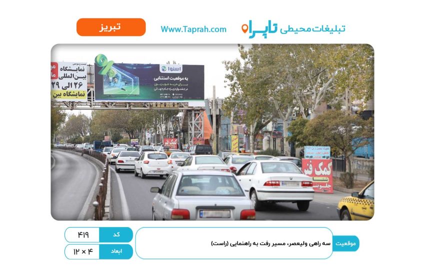 بیلبورد در سه راهی ولیعصر، مسیر رفت به راهنمایی (راست)