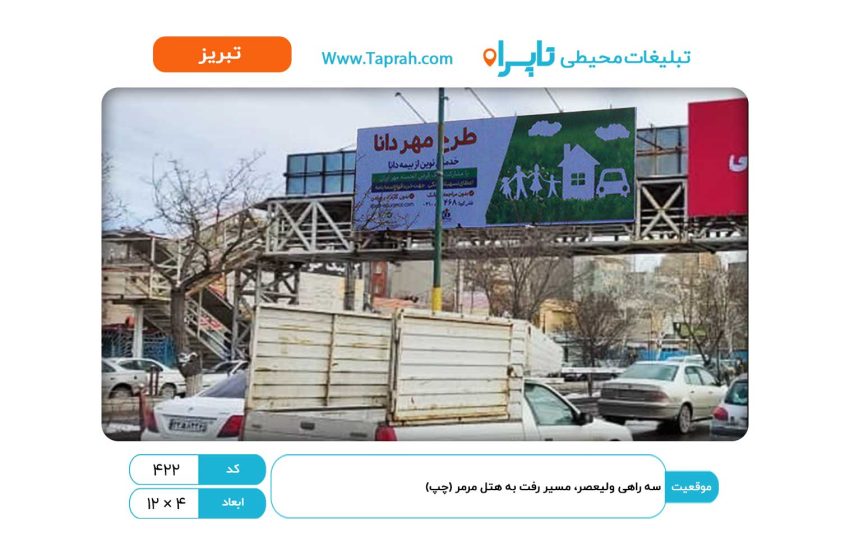 بیلبورد در سه راهی ولیعصر، مسیر رفت به هتل مرمر (چپ)