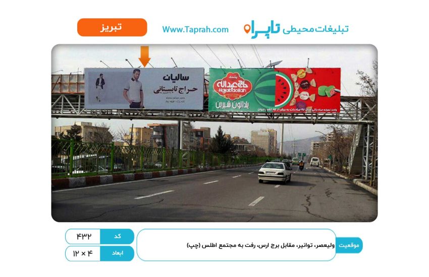 بیلبورد در ولیعصر، توانیر، مقابل برج ارس، رفت به مجتمع اطلس (چپ)