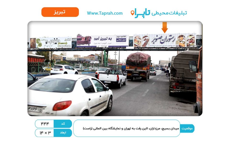 بیلبورد در میدان بسیج، مرزداران، لاین رفت به تهران و نمایشگاه بین المللی (راست)