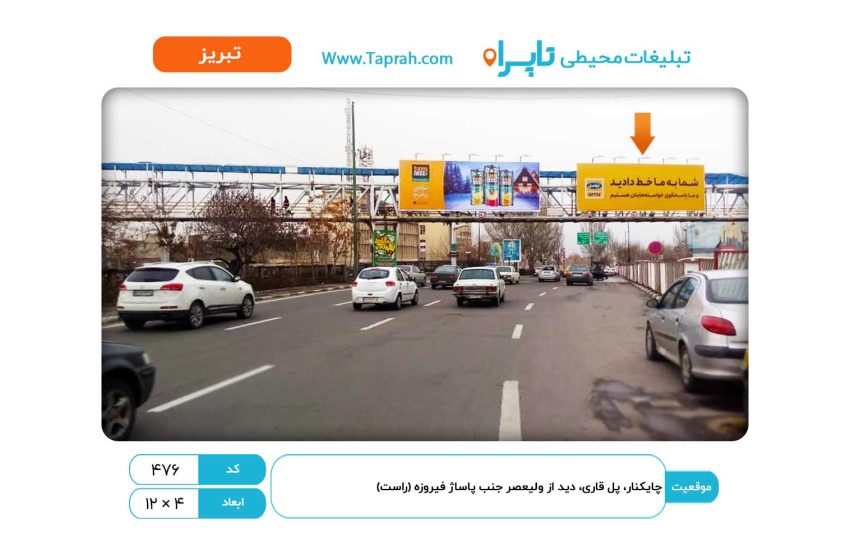 بیلبورد در چایکنار، پل قاری، دید از ولیعصر جنب پاساژ فیروزه (راست)