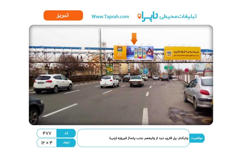 بیلبورد در چایکنار، پل قاری، دید از ولیعصر جنب پاساژ فیروزه (چپ)