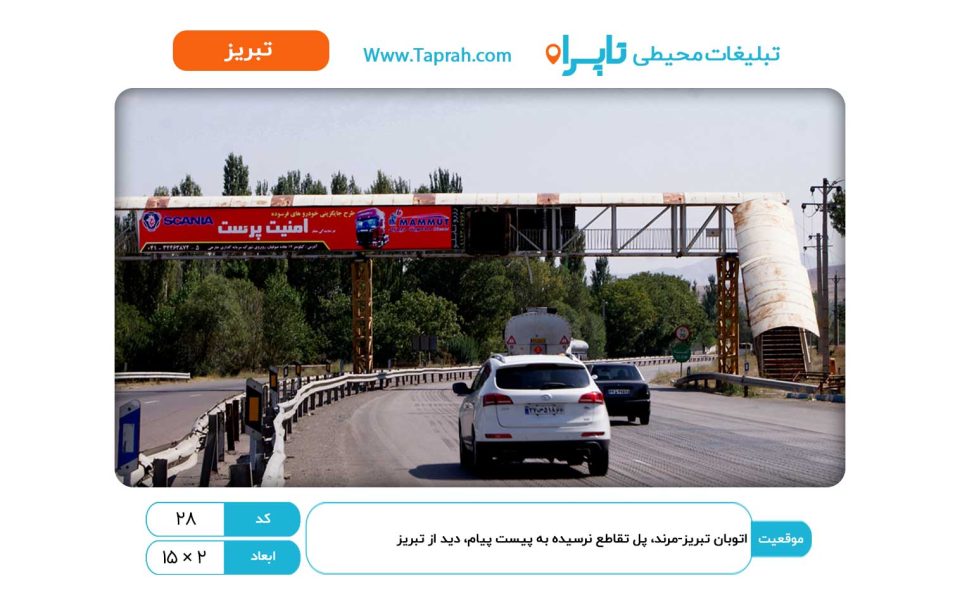 بیلبورد در اتوبان تبریز-مرند، پل تقاطع نرسیده به پیست پیام، دید از تبریز