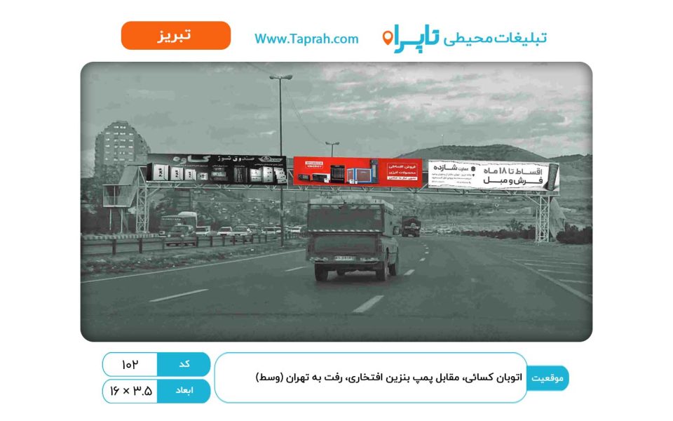 بیلبورد در اتوبان کسایی، مقابل پمپ بنزین افتخاری، رفت به تهران (وسط)